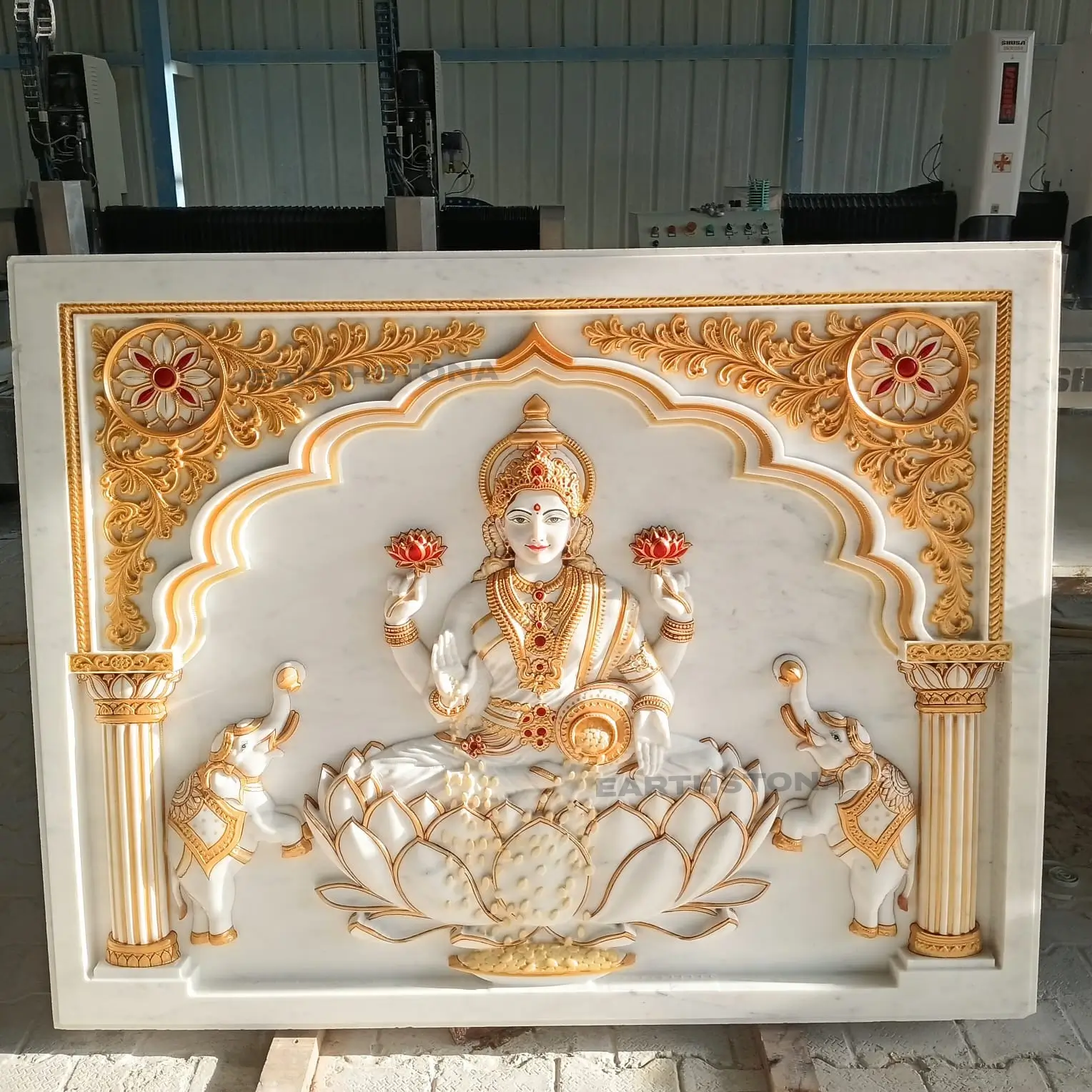 Invite Prosperity: Luxury 3D Laxmi Mata Stone Wall Murals for Diwali
